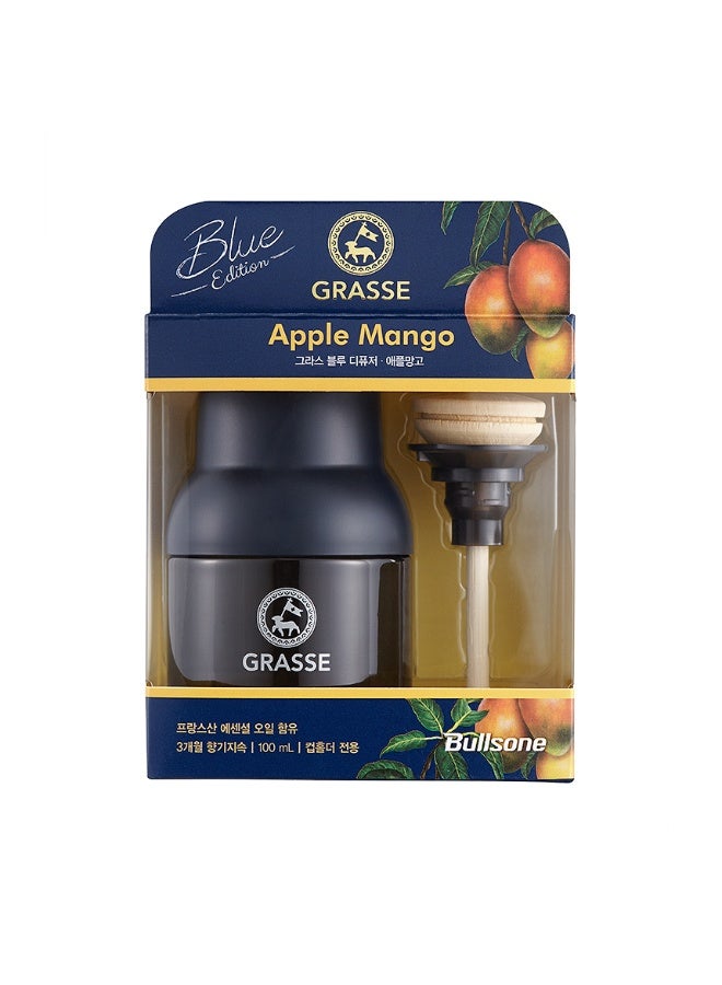 معطر جو فاخر للسيارة من بولسون برائحة التفاح والمانجو، 100 مل - موزع زيوت عطرية طبيعية، عطر فاخر للسيارة برائحة العشب الفرنسي، يدوم حتى 12 أسبوعًا، إصدار أزرق